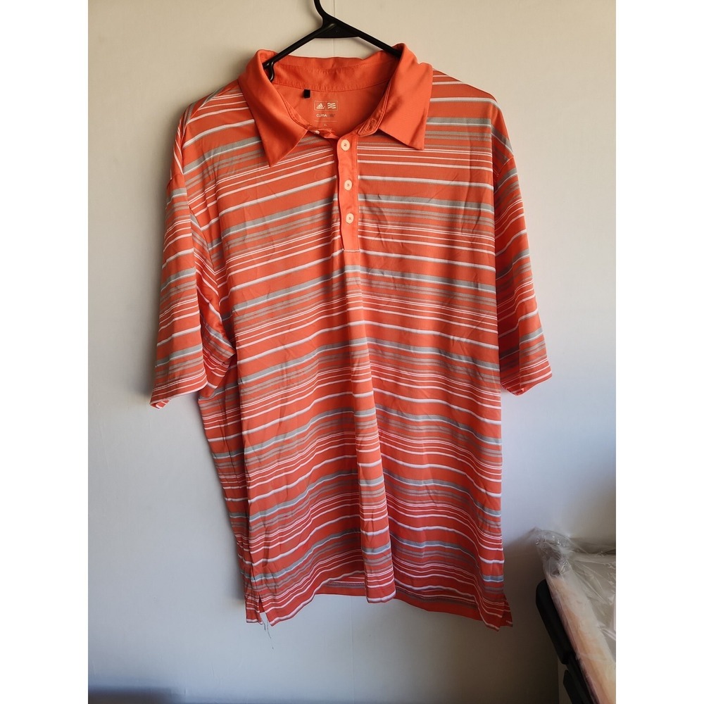 Adidas Men's Polo Shirt Size XL Climalite pink Striped Short Sleeve Polo
